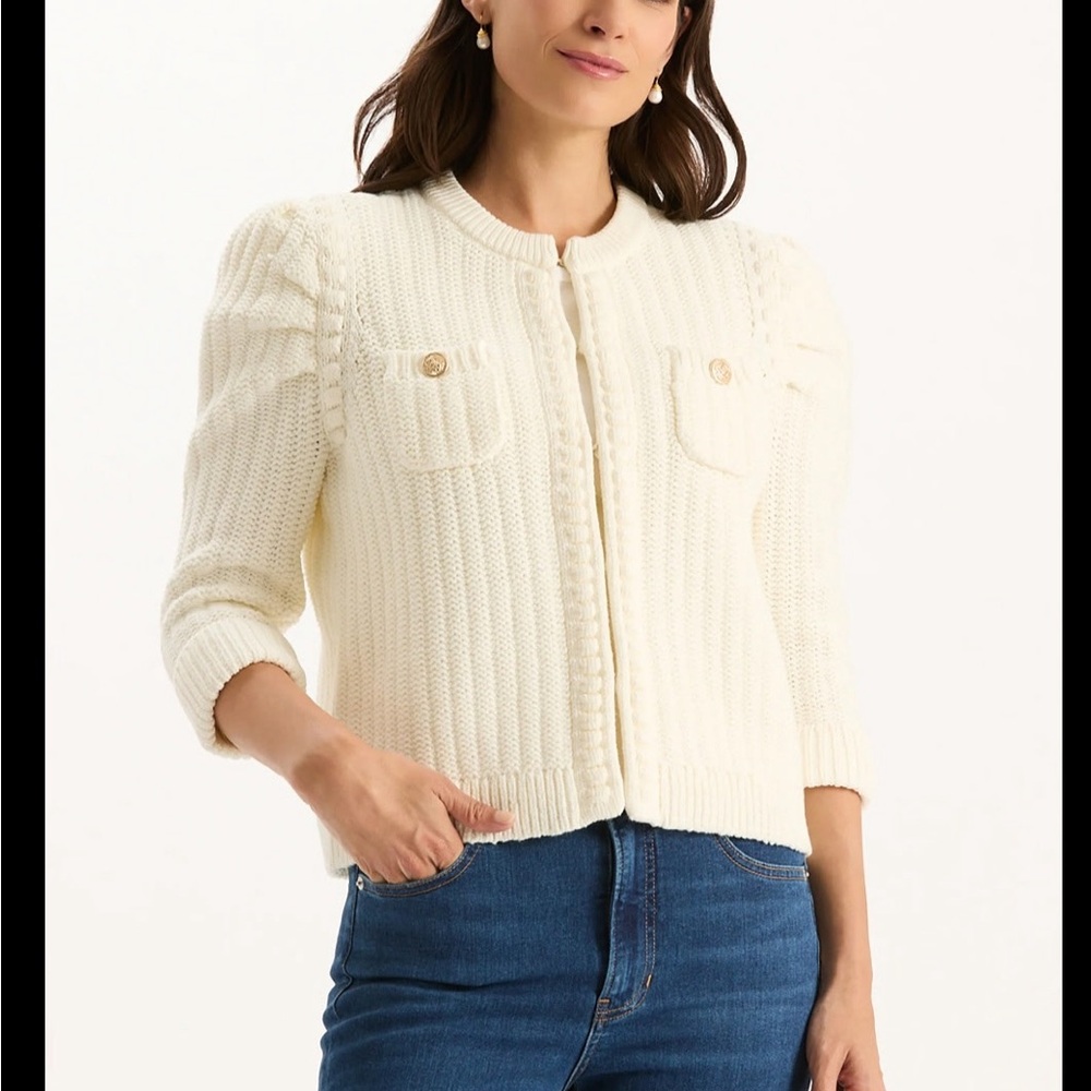 Talbots Ivory Textured Knit Sweater Cardigan‎